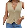 Saodimallsu Maglione senza maniche da donna, lavorato a maglia, con scollo a V, con bottoni, alla moda, casual, ampio, primaverile, estivo, gilet,