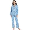 GLOBAL Pigiama Donna Flanella Cotone Maniche Lunghe Due Pezzi Camicie da Notte Pjs Confortevole Sleepwear Caldo Morbido Fiori Blu S