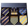 HISDERN Set 5 PCS Cravatta Uomo - Tinta Unita, Pois, Quadri, Righe - Fazzoletto Incluso - Per Festa e Matrimonio