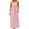 Generico Vestito Estivo Donna Lungo Lino Abito - Casual Tinta Unita Senza Maniche Loose Maxi Abiti Schienale con Cordino Come Copricostume da Spiaggia, Casa, Abbigliamento per Vacanze E Tempo Libero