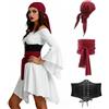 NaLatia Costume Pirata Donna, Vestito Pirata con Accessori da Piratessa Medievale Costume Carnevale Donna con Corsetto Foulard Benda Sull'Occhio Abito Rinascimentale Vittoriana per Carnevale di Halloween