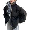 Goolecrimp Giacca Invernale Calda da Donna Giacca in Piumino Scozzese Color Blocking Casual retrò alla Moda Giacca Sportiva da Esterno Oversize alla Moda (Nero,XXL)