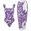 SMUXP Bikini da donna 2 pezzi con gonna lunga sarong, costume da bagno intero con gonna copricostume da bagno in chiffon, costume da bagno sarong con stampa floreale modesto costume da spiaggia