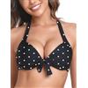 Ocean Blues Top bikini push-up da donna con scollo all'americana, A pois neri., L