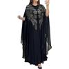 Eauptffy Abito musulmano da donna, 2 pezzi, caftano marocchino, vintage, lungo, Dubai, caftano, abaya, arabo, abito da preghiera, matrimonio, ramadan, elegante, vintage, maxi abito, O nero., Taglia