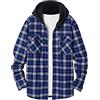 QIXING Felpa con cappuccio da uomo, in flanella, a quadri, con fodera in pile, calda, a maniche lunghe, morbida, con bottoni, Bianco blu, L