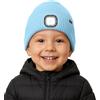 ATNKE Bambini LED Cappello con Luce Pile Foderato, USB Ricaricabile 4 LED Corsa Torcia Mani Libere Testa Lampada Invernale Calda Maglia Berretto Regali per Ragazzi e Ragazze/Light Blue