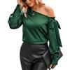 VIDUSSA Camicetta da Donna a Maniche Lunghe con Spalle Scoperte, Top Satin in Seta, Blusa Casual Elegante per l'Ufficio e il Lavoro, M