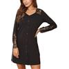 Generic Camicia da notte da donna con bottoni in pizzo a maniche lunghe, camicia da notte con scollo a V a maniche lunghe in pizzo, Nero , S