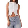 YILEEGOO Canotte da donna con bottone frontale casual estivo crop top senza maniche camicia di base gilet estetico top streetwear, bianco, S