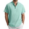 Enlision Camicia Uomo di Lino Cotone Maniche Corte Camicie Collo Coreana Casual Estiva Elegante Maglietta Serafino Tinta Unita vestibilità Ampia S-4XL