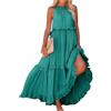 BFSWL Maxi abito estivo da donna con collo appeso, senza maniche, abito estivo in tinta unita, plissettato, abito lungo a volant, abito casual Urlabu