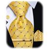 YourTies Cravatte di seta da uomo, motivo scozzese e cachemire, con motivo floreale, gemelli quadrati e fermacravatta, set di fermacravatta per feste, Plaid giallo blu, Taglia unica