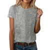 WWricotta Maglietta Lucida Donna - Paillettes, Girocollo, Maniche Corte, alla Moda, Abbinata a Top Casual Tinta Unita, Elegante/A