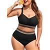 UMIPUBO Costume Donna Due Pezzi Taglie Forti Bikini per Seno Grande Vita Alta Boho Curvy Pancia Pieghe Contenitivo Modellante Push Up Plus Size Mare Estivo Costume da Bagno