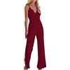 WOXIHUAN Tuta da Cerimonia Elegante da Donna Spalline con Scollo a V Tinta Unita in Pizzo Aperto sul Retro Tute Larghe a Gamba Larga Tuta Lunga