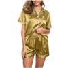 Générique Vestito Rosso Donna Lingerie Seta Pigiama in Seta da Donna a Manica Corta Biancheria da Notte in Morbido Raso Con Bottone, Set 2 Pezzi Miss Camicie Da Notte per Donne, giallo, M