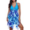 CIZEUR Tankini Donna Push up Due Pezzi Costume da Bagno Taglie Forti con Pantaloni Azzurro, 4XL