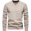 PODOLIXIA Maglione da uomo con scollo a V, in cotone, elegante, a maglia fine, a maniche lunghe, elasticizzato, slim fit, per autunno e inverno
