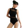 Mulnall Body da danza da donna con collo alto, pannelli in rete asimmetrici, con apertura posteriore profonda