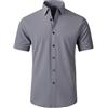 WSLCN Camicia da uomo senza pieghe, vestibilità regolare, elasticizzata, con bottoni, stile casual, da lavoro, formale, con bottoni, (Manica corta) Grigio, XXX-Small