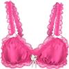 Satini Bralette in Raso con Volant e Rose, Rosa Fucsia, M