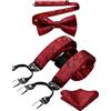 HISDERN Bretelle Uomo Eleganti Rosso Floreale Regolabile 6 Clips di e Forma a Y Elastica Bretelle Papillon e Fazzoletto da Taschino Sete da Uomo