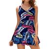 SHEKINI Donna Costume da Bagno con Gonna One Piece Dimagrante Costume Intero con Coppe Soffici Vintage Skirted Swimwear Costume Mare Bikini da Spiaggia(L,Foglie Blu)