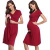 Irdcomps Camicia da Notte Donna Premaman Cotone Camicia Notte Allattamento Estiva Manica Corta Parto Ospedale Pigiama Vestito Gravidanza con Funzione di Allattamento al Seno Vino Rosso L