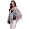 LA FERANI Sciarpa da Donna in Cashmere per Autunno Inverno 185 x 65 - Pashmina Elegante di Lana Tinta Unita, Bianco Nero, Grigio Chiaro