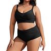 Tuopuda Costume Donna Due Pezzi Taglie Forti Push Up Imbottito Reggiseno Costumi da Bagno Bikini Mare a Spiaggia Piscina Curvy Swimwear Regolabile M-4XL, Nero, 3XL