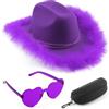 DRESHOW Cappello da Cowboy Donna con Piume Soffici Cappello da Cowgirl con Cuore Occhiali da Sole Set Cappelli da Cowboy in Feltro Occidentale per Cowgirl Costume di Halloween Compleanno e Addio al