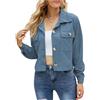 Generisch Giacca da donna in velluto a coste - Giacca corta con bottoni e tasche Corduroy, B03 Blu, XL