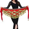 MUNAFIE Fascia per danza del ventre, da donna, per danza del ventre, con monete, cintura, A-rosso, Taglia unica