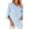 SHEKINI Camicia Donna Elegante a Manica a 3/4 Top Blusa Maglia Casual Tessuto in Chiffon Scollo a V Manicotto Split Abbigliamento Donna