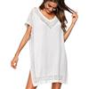 JFAN Copricostume Donna Mare Scollo a V Abito da Spiaggia Sciolto Hollow out Pareo Donna Bikini Cover Up Bianco