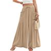 PASUDA Pantaloni Donna Estivi Lino Gamba Larga Pantaloni Leggeri Larghi Elastico Vita Alta Lunghi Eleganti Pantalone da Spiaggia Solido Sciolto Casual Comodi con Tasche Coulisse (Kaki, S)