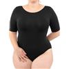 LEELA LAB Body Donna Taglie Forti, con Maniche Corte, Scollo a Barchetta e Chiusura Regolabile, Realizzato con Tecnologia Seamless Senza Cuciture - Made in Italy