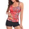 Sixyotie Donna Costumi da Bagno di Due Pezzi Strisce Colore Sfumato Due Pezzi Tankini Moda Boyshort (Redflower,2XL)
