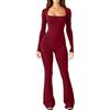 Fulidngzg Tuta Intera Donna Sportiva Modellante Stringivita Push Up con Scollo Quadrato Maniche Lunghe e Pantaloni Zampa Jumpsuit Palestra Aderente Elegante Elasticizzato Tutina Yoga Pilates Danza Aerea