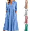 Generic Maxi abito estivo da donna in lino tinta unita con maniche a tre quarti e pieghe in misto cotone, abiti di media lunghezza per donne abiti da donna abiti UK Party Skater cocktail uscire notte signore