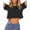 Gosunny Crop Top estivo da donna, casual, maglietta a maniche corte, scollo rotondo, camicia basic, Nero , S