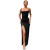 XIWCAFC Vestito Aderente Donna Nero Sexy Abito Senza Manica Scollo a Abito Lungo Spaghetti Strap Vestito con Spacco da Sera Casual Cerimonia Matrimonio (IT, Testo, S, Regular, Regular, Nero)