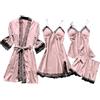 Generico Indumenti da notte sexy da donna, set di lingerie da donna | Set di 4 abiti sottoveste da notte per una bellezza sexy,Accappatoio da interno senza pelucchi per anniversari, fotografici, luna di miele