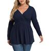 TIANZHU Plus Size Nero Top per le donne Wrap Baby Doll Camicia Manica Lunga Inverno Tunica Top Dressy Scollo a V Camicetta Impero Vita Low Cut Scorre Del Peplo Abbigliamento