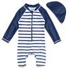 BONVERANO Costume da bagno intero per bambini, a maniche 3/4, protezione UV 50+, con cerniera, Blu bianco, 18-24 mesi