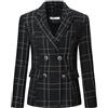 YYNUDA Blazer da Donna in Tweed Elegante a Manica Lunga con Rifiniture a Quadri, Nero , XL