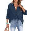 Lonya Camicia Donna Elegante Camicetta Bianca con Scollo a V 100% Cotone Blusa Maniche Lunghe Casual con Bottoni, vestibilità Ampia, Top con Tasca