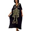 YouKD Caftano floreale ricamato Boho Beach Dress Bikini Coverups Accappatoi lunghi per le donne, F Nero., Etichettalia unica