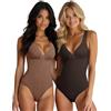 ECIFEE Body modellante da donna con cerniera e scollo a V, completo per controllo della pancia, modellante per il sollevamento dei glutei, Slip Jasper & Cocoa, 2 pezzi, Large